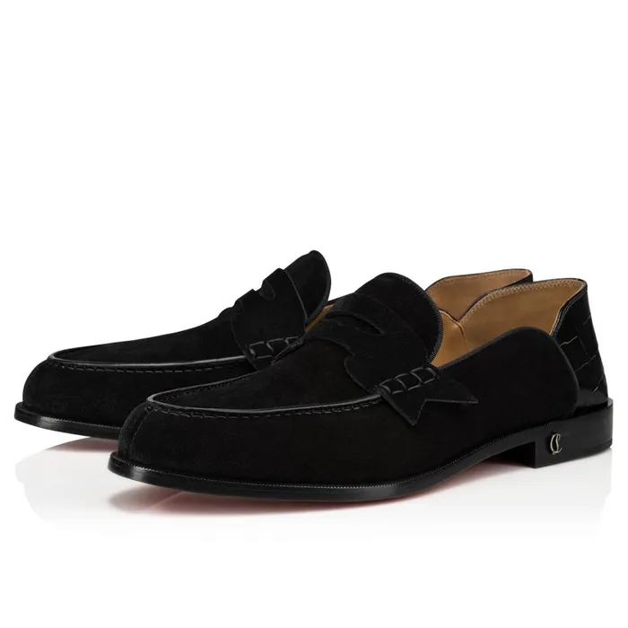Men Penny No Back Loafers 8211 Leather And Alligator Embossed Calf Leather 8211 Black Black Christian Louboutin Loafers and Slipons Men Penny No Back Loafers 8211 Leather And Alligator Embossed Calf Leather 8211 Black Black Christian Louboutin Loafers and Slipons