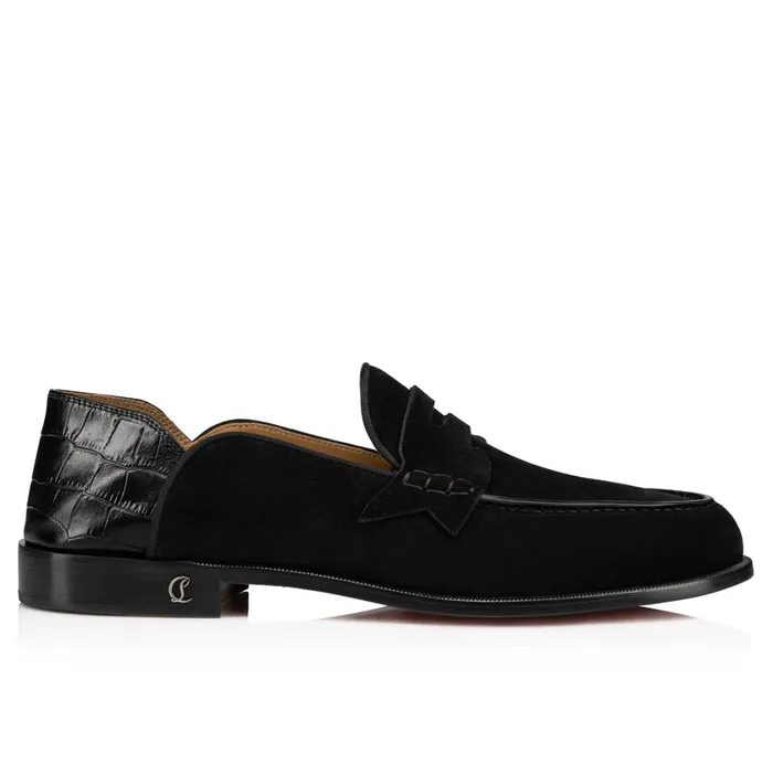 Men Penny No Back Loafers 8211 Leather And Alligator Embossed Calf Leather 8211 Black Black Christian Louboutin Loafers and Slipons