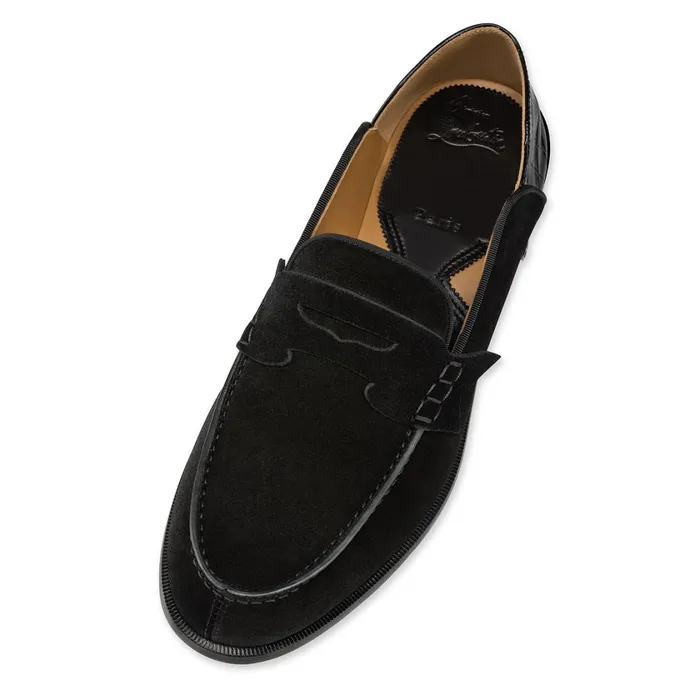Men Penny No Back Loafers 8211 Leather And Alligator Embossed Calf Leather 8211 Black Black Christian Louboutin Loafers and Slipons