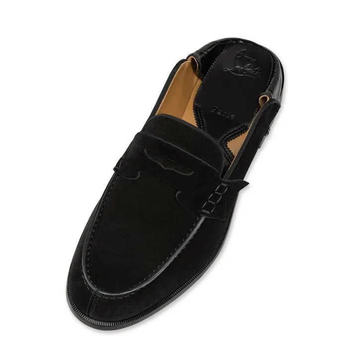 Men Penny No Back Loafers 8211 Leather And Alligator Embossed Calf Leather 8211 Black Black Christian Louboutin Loafers and Slipons