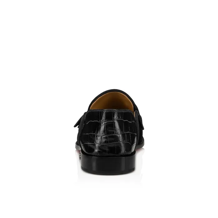 Men Penny No Back Loafers 8211 Leather And Alligator Embossed Calf Leather 8211 Black Black Christian Louboutin Loafers and Slipons