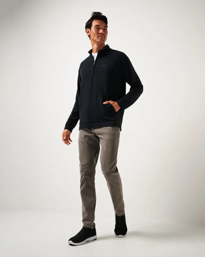 Men PERFORMANCE WAFFLE QUARTER ZIP Black TravisMathew Quarter Zips
