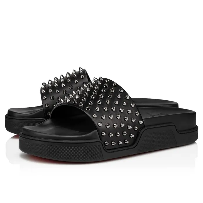 Men Pool Fun Mules 8211 Calf Leather 8211 Black Black Christian Louboutin Sandals and Espadrilles Men Pool Fun Mules 8211 Calf Leather 8211 Black Black Christian Louboutin Sandals and Espadrilles