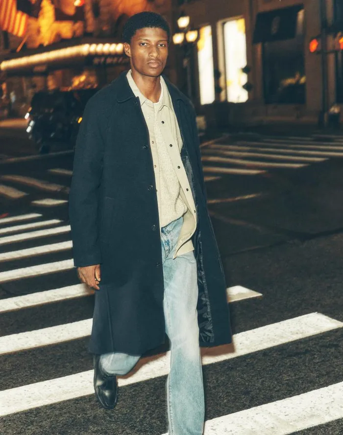Men RaglanSleeve Topcoat In Italian Fabric Deep Navy Madewell Coats Jackets