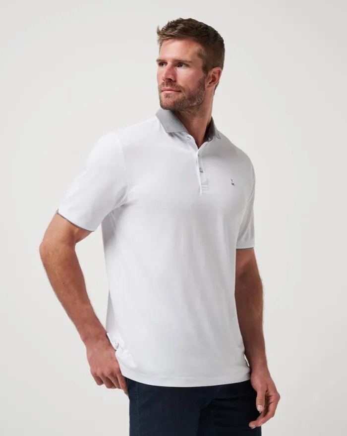 Men RESERVATION NUMBER POLO White TravisMathew Polos