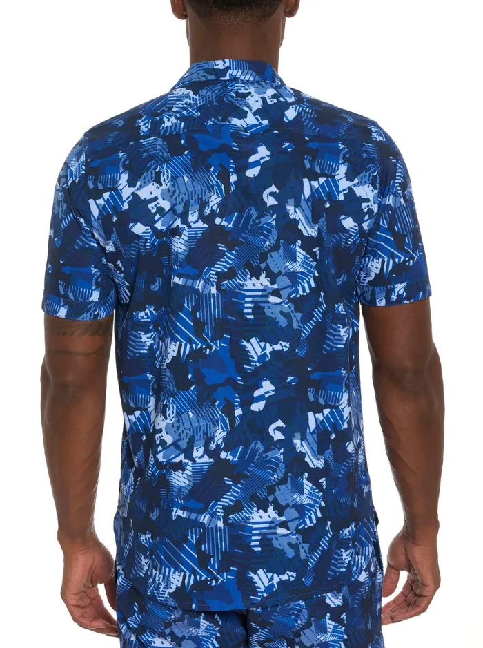 Men Robert Graham Button Down Shirts BLUES CLUB PERFORMANCE SHORT SLEEVE BUTTON DOWN SHIRT BLUE