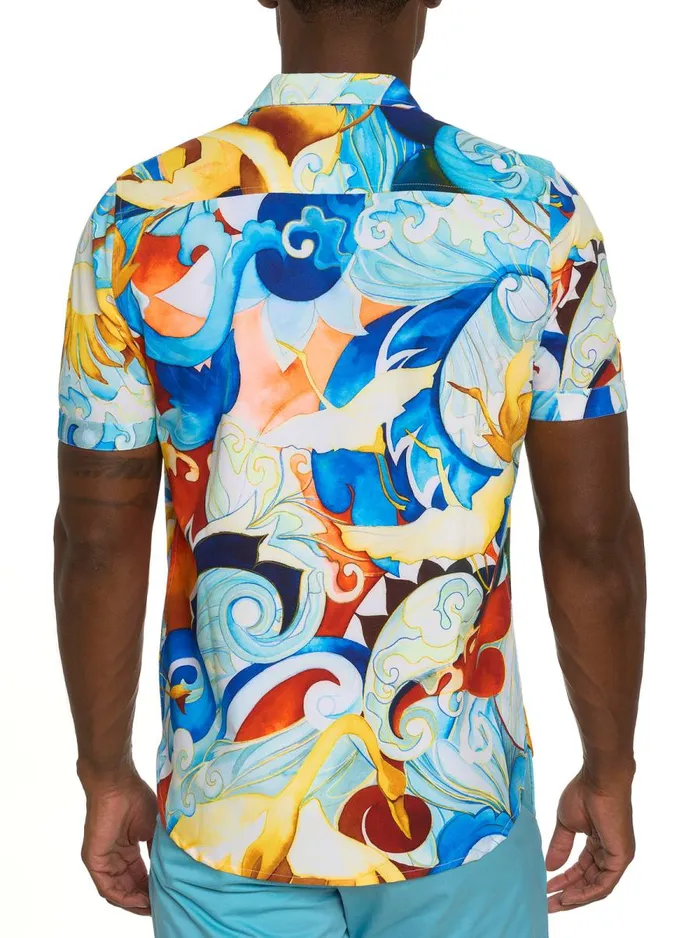Men Robert Graham Button Down Shirts GOLDIE BEACH TO BAR SHORT SLEEVE BUTTON DOWN SHIRT MULTI
