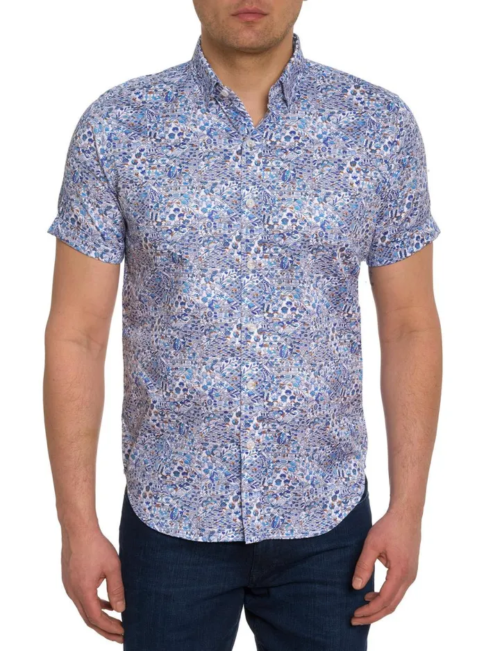 Men Robert Graham Button Down Shirts LAKEPORT SHORT SLEEVE BUTTON DOWN SHIRT BLUE Men Robert Graham Button Down Shirts LAKEPORT SHORT SLEEVE BUTTON DOWN SHIRT BLUE