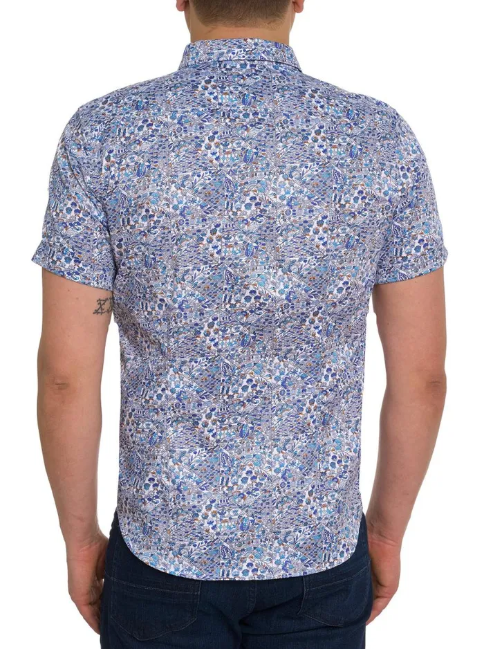 Men Robert Graham Button Down Shirts LAKEPORT SHORT SLEEVE BUTTON DOWN SHIRT BLUE