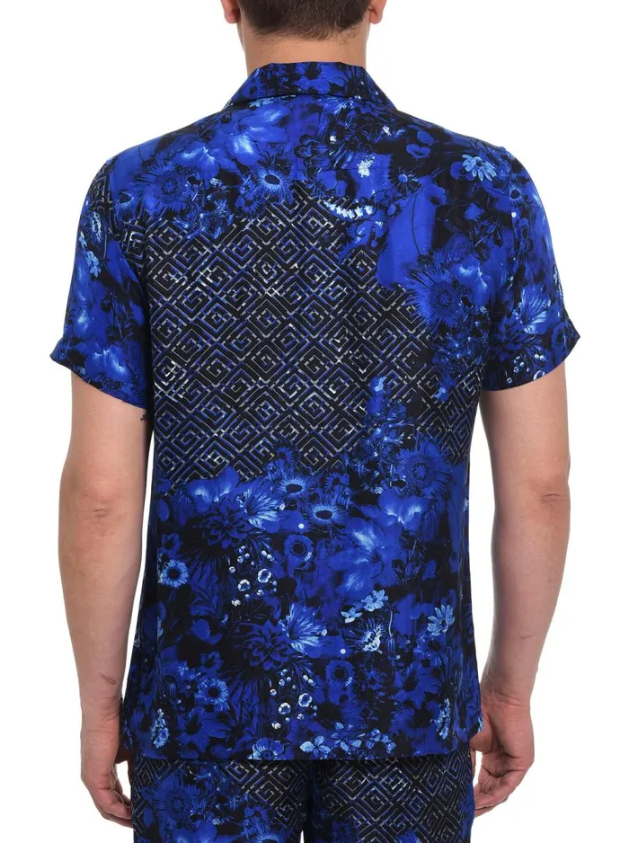 Men Robert Graham Button Down Shirts LIMITED EDITION BLUE UNIVERSE SHORT SLEEVE BUTTON DOWN SHIRT MULTI