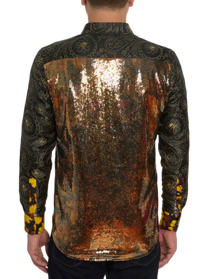 Men Robert Graham Button Down Shirts LIMITED EDITION THE CLINT LONG SLEEVE BUTTON DOWN SHIRT BLACK