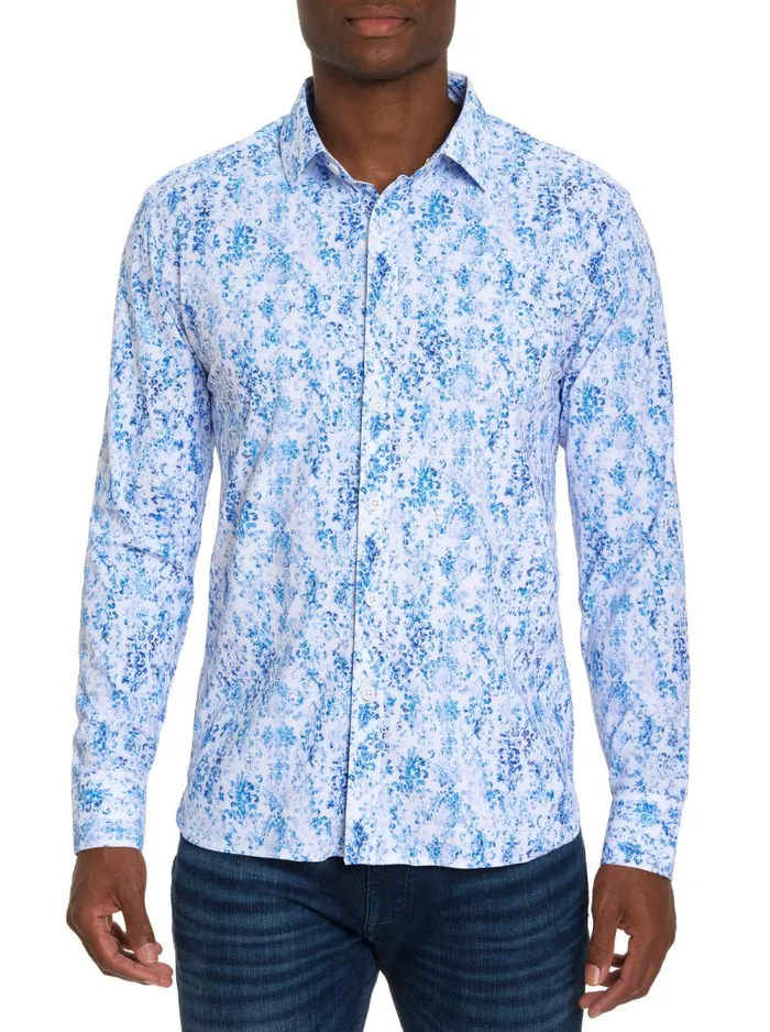 Men Robert Graham Button Down Shirts LOWERY PERFORMANCE LONG SLEEVE KNIT BLUE