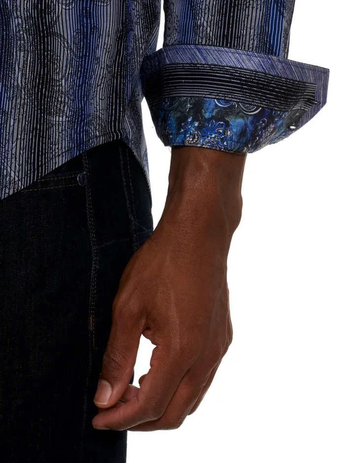 Men Robert Graham Button Down Shirts MILKY WAY LONG SLEEVE BUTTON DOWN SHIRT NAVY
