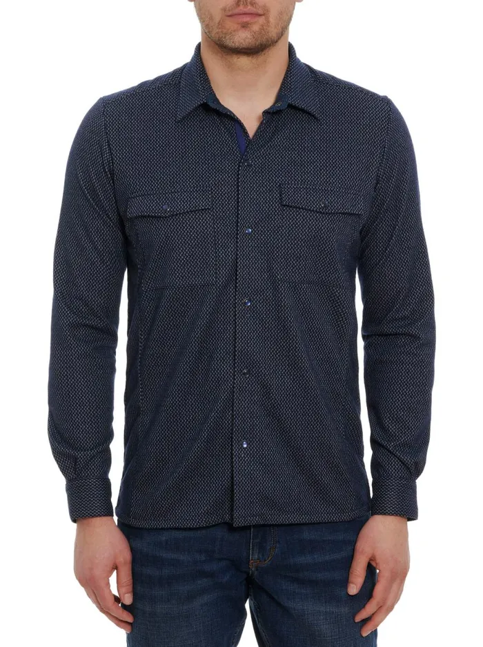 Men Robert Graham Button Down Shirts NIXON LONG SLEEVE OVER SHIRT NAVY