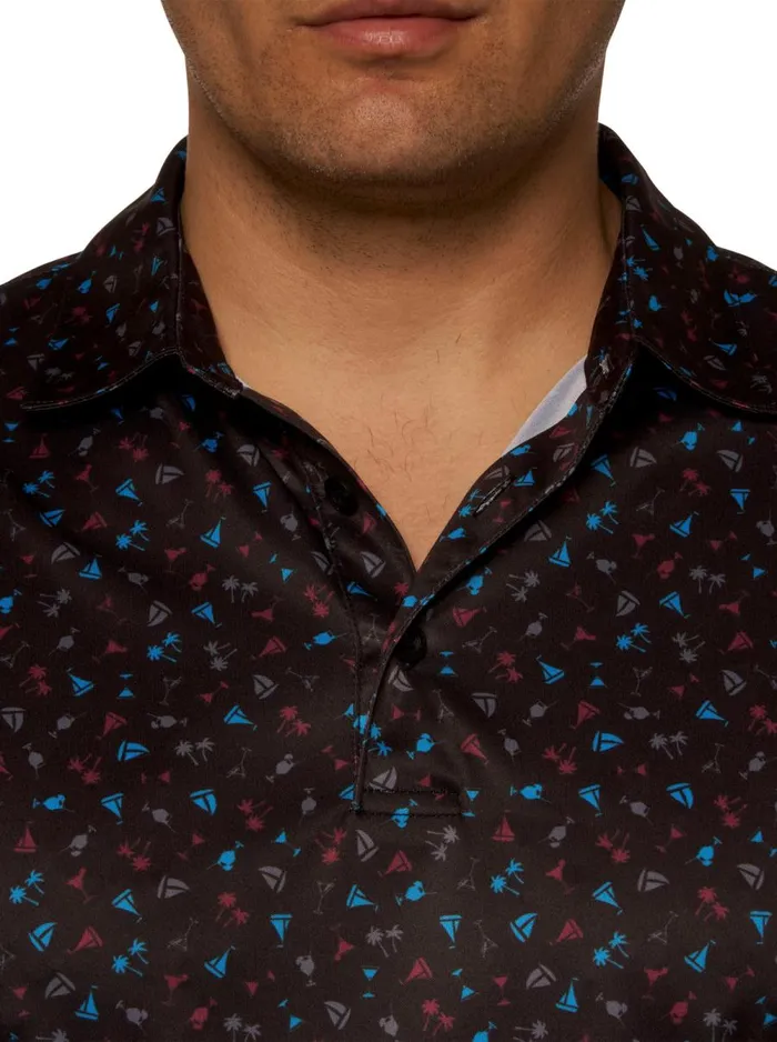 Men Robert Graham Polos and TShirts DRINK AND SAIL PERFORMANCE POLO BLACK