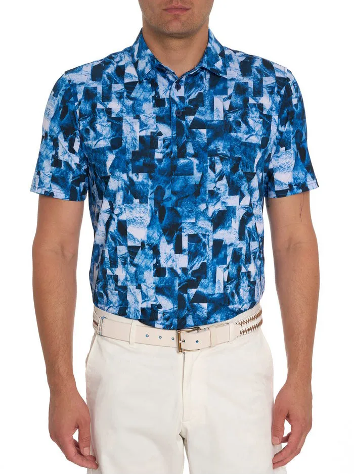 Men Robert Graham Polos and TShirts TETRIS BLOCKS PERFORMANCE POLO BLUE