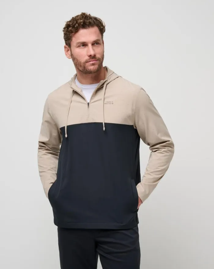 Men ROCKY SHORE QUARTER ZIP HOODIE Oxford Tan TravisMathew Hoodies and Sweatshirts