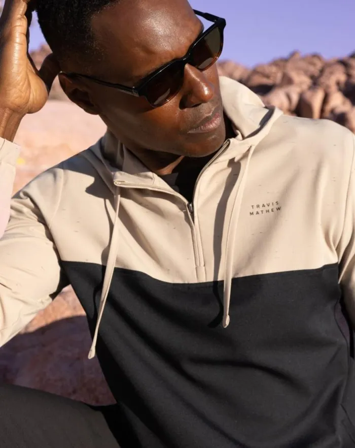 Men ROCKY SHORE QUARTER ZIP HOODIE Oxford Tan TravisMathew Hoodies and Sweatshirts