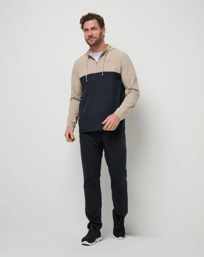 Men ROCKY SHORE QUARTER ZIP HOODIE Oxford Tan TravisMathew Hoodies and Sweatshirts
