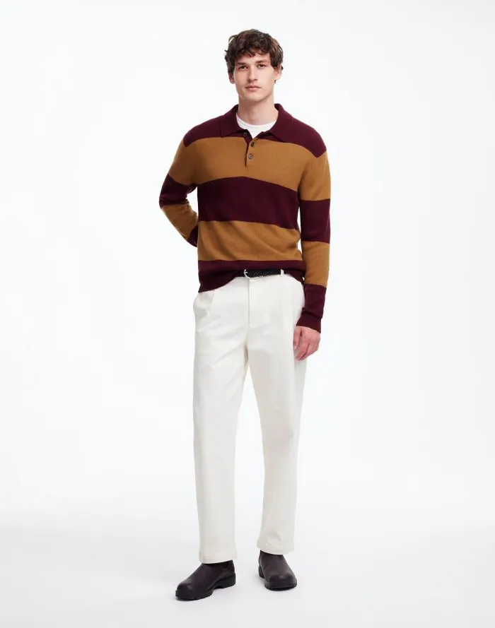 Men RugbyStripe Sweater Polo Shirt In SoftWool Heather Berry Madewell Shirts