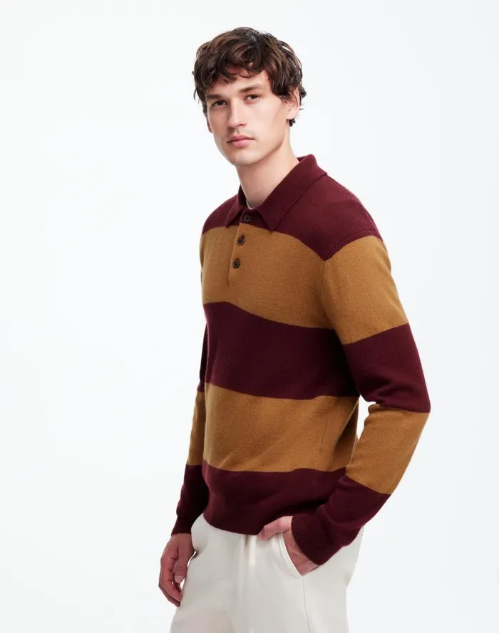 Men RugbyStripe Sweater Polo Shirt In SoftWool Heather Berry Madewell Shirts