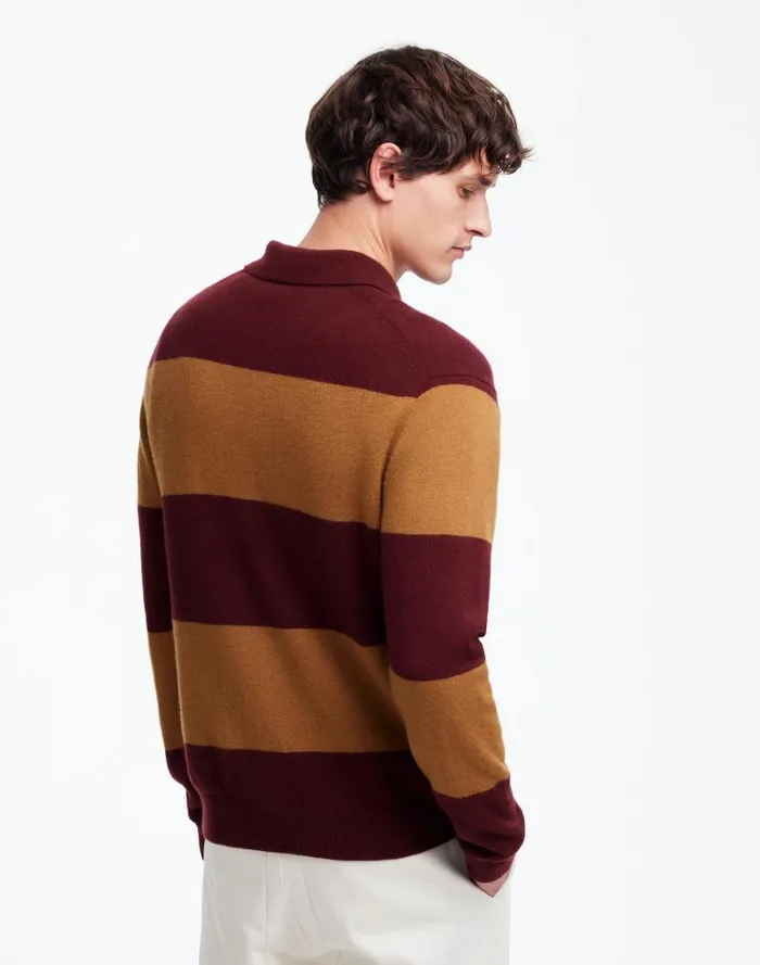 Men RugbyStripe Sweater Polo Shirt In SoftWool Heather Berry Madewell Shirts
