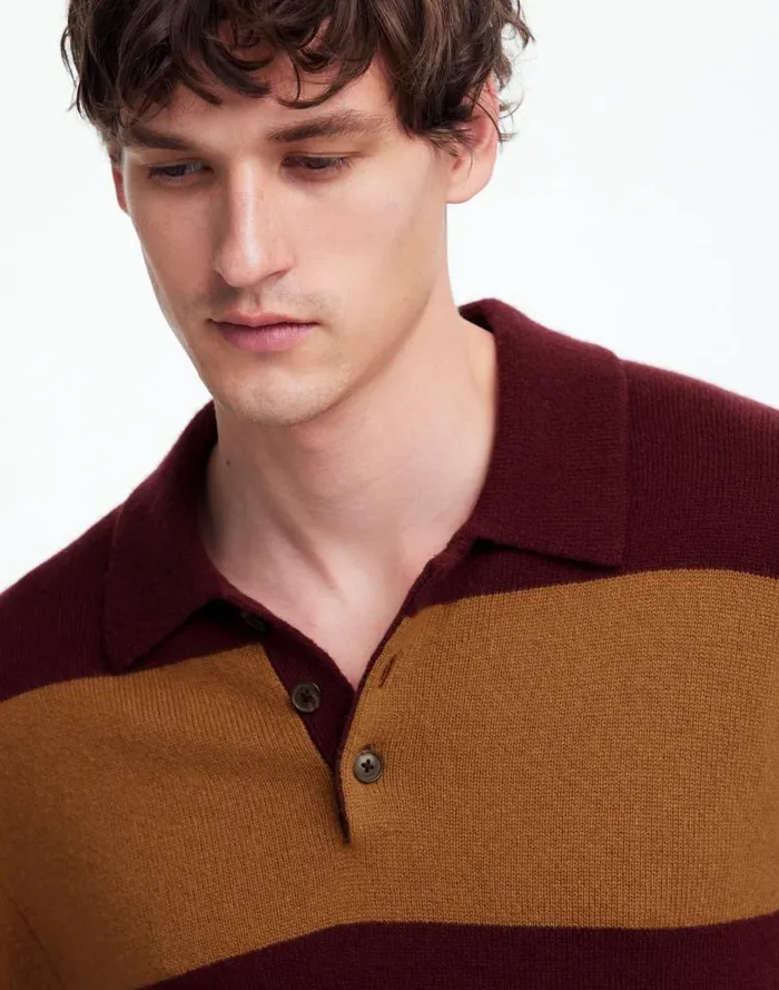 Men RugbyStripe Sweater Polo Shirt In SoftWool Heather Berry Madewell Shirts