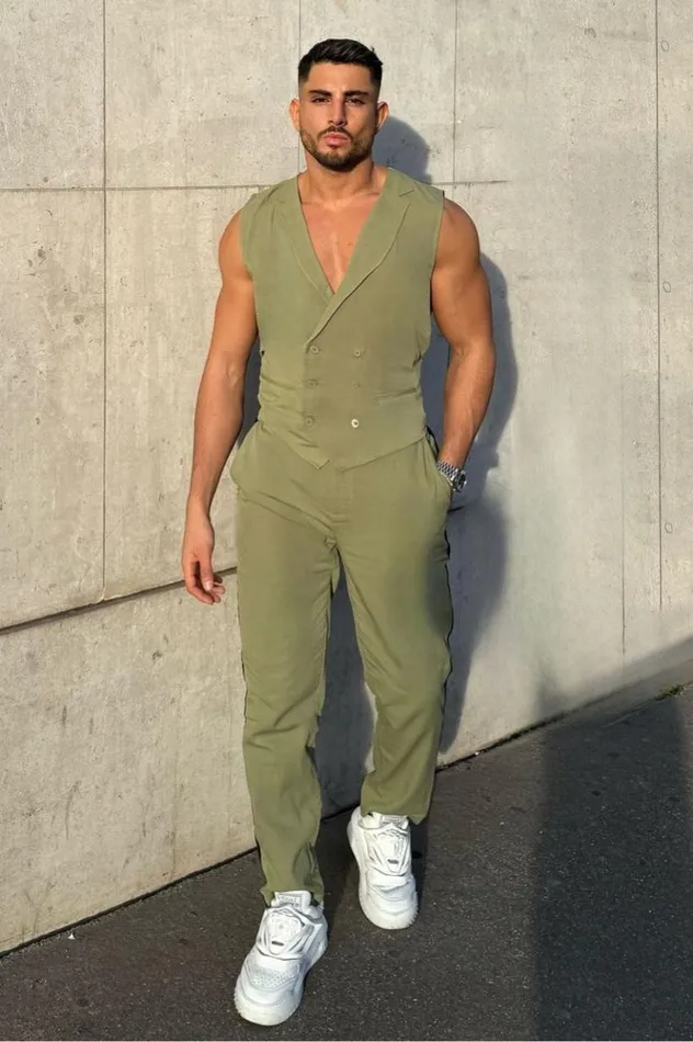 Men Sets Runaway The Label LORENZO VEST Khaki