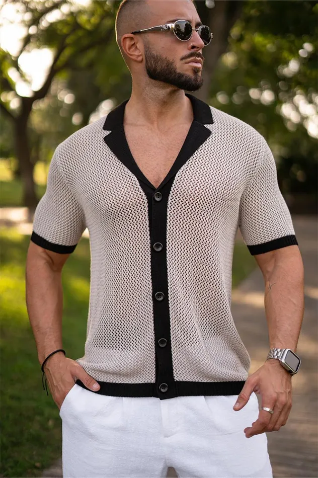Men Shirts Runaway The Label CASPER KNIT SHIRT Grey Marble
