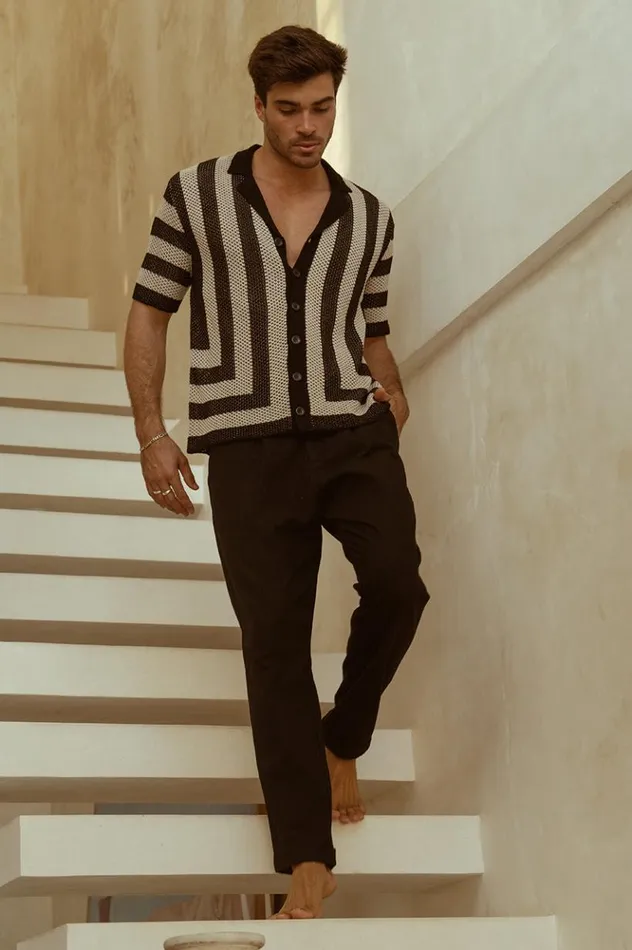 Men Shirts Runaway The Label THEO KNIT SHIRT Sandblack