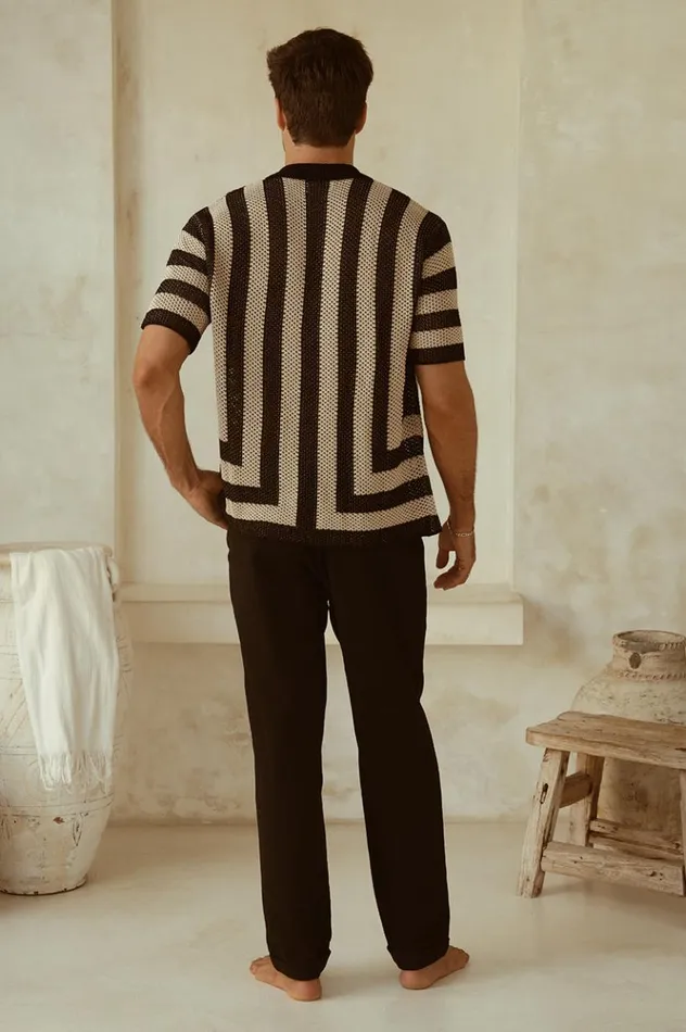 Men Shirts Runaway The Label THEO KNIT SHIRT Sandblack