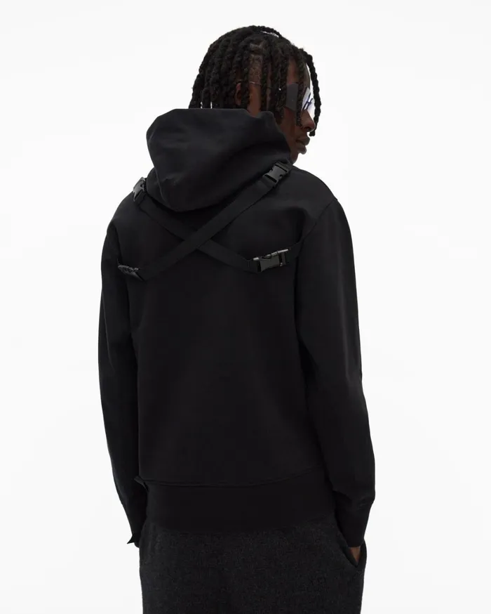 Men Strap Hoodie Basalt Black Helmut Lang Sweatshirts