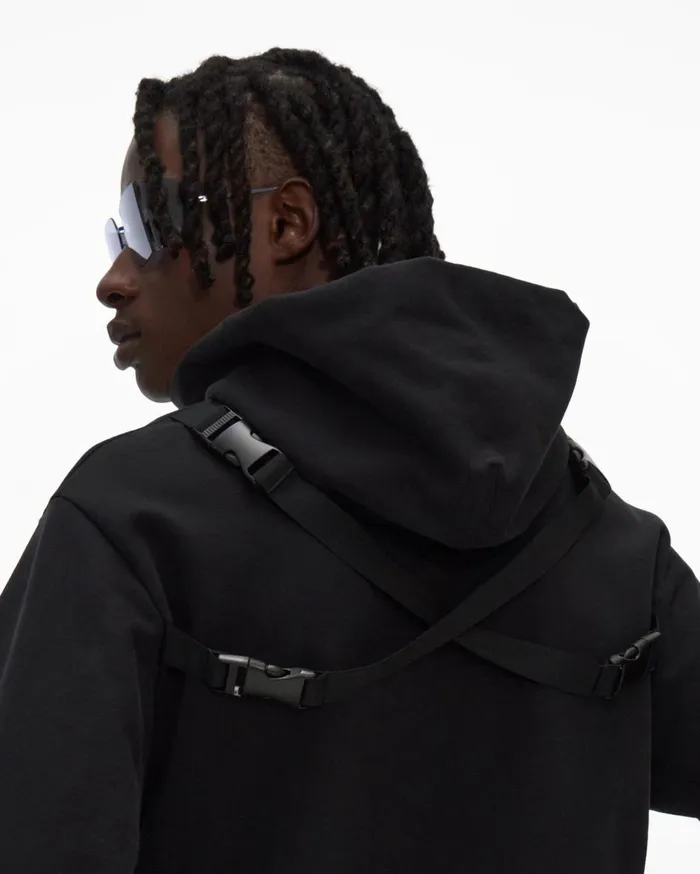 Men Strap Hoodie Basalt Black Helmut Lang Sweatshirts