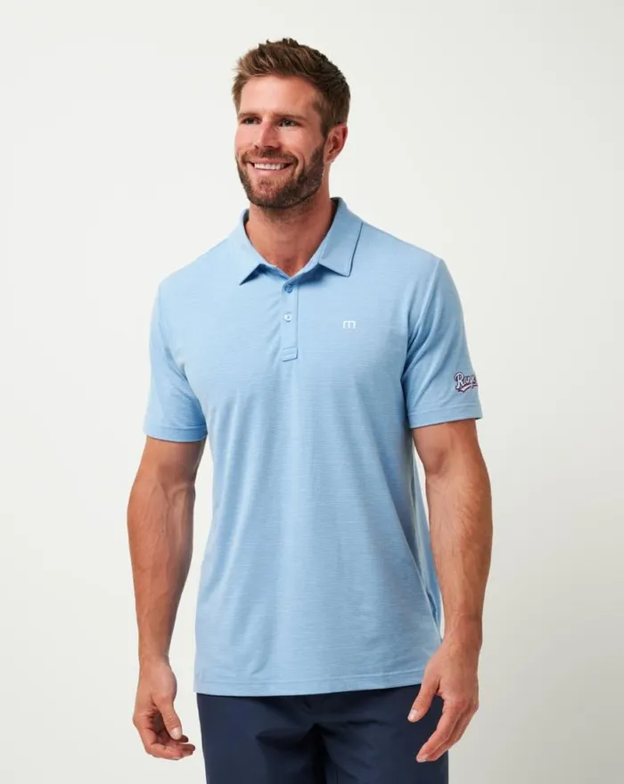 Men TEXAS RANGERS THE HEATER POLO Heather Heritage Blue TravisMathew Polos