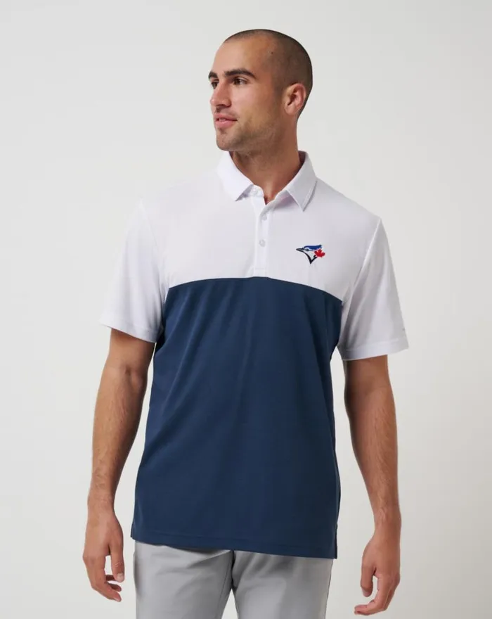 Men TORONTO BLUE JAYS HOME RUN LEADER POLO Whitenavy TravisMathew Polos