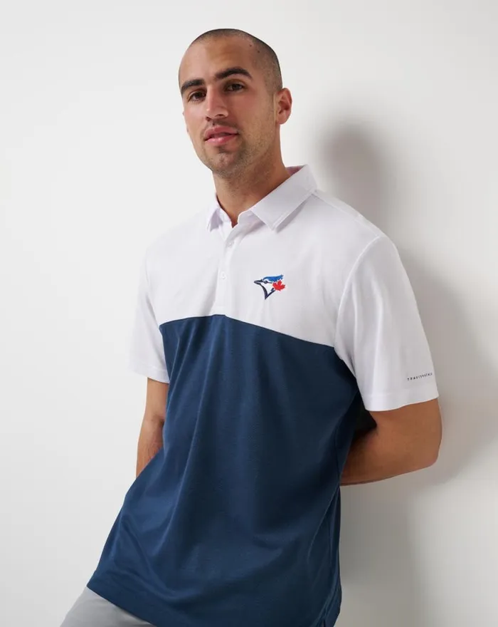 Men TORONTO BLUE JAYS HOME RUN LEADER POLO Whitenavy TravisMathew Polos