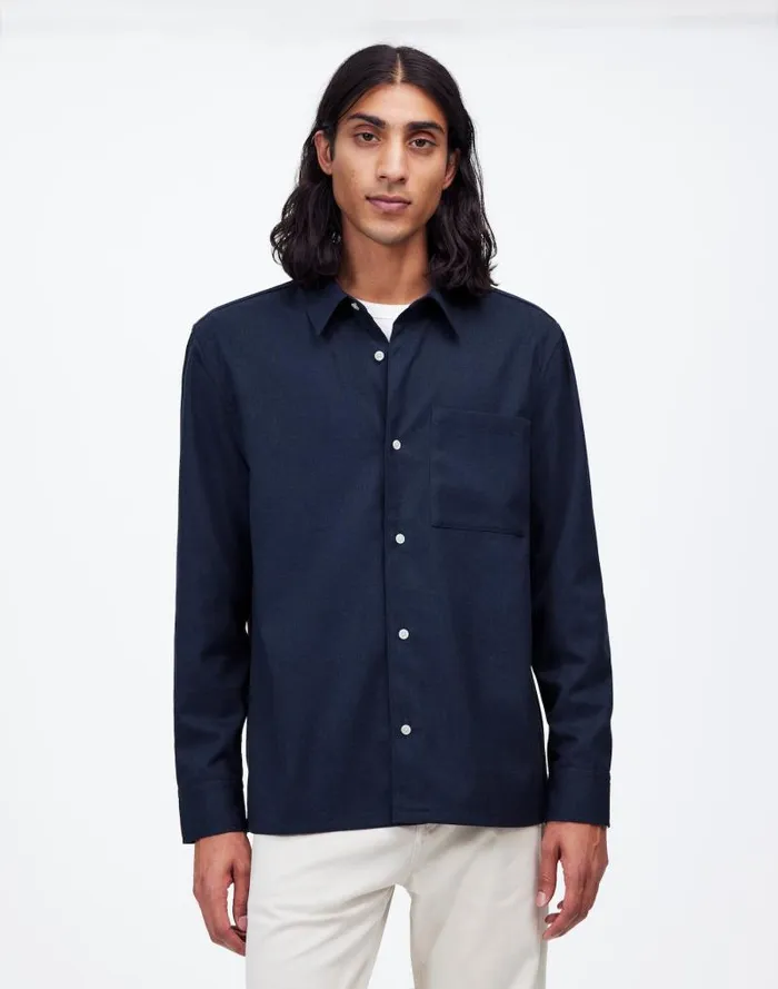 Men Twill Easy LongSleeve Shirt Heather Blue Twill Madewell Shirts