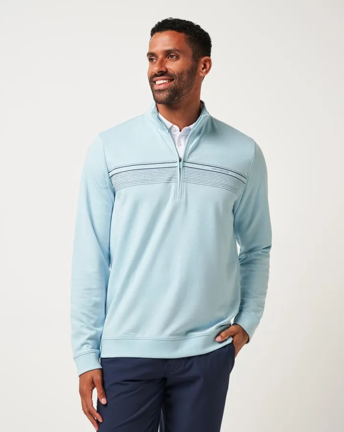 Men UPGRADED CHEST STRIPE QUARTER ZIP Cory Blue TravisMathew Quarter Zips