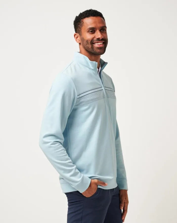 Men UPGRADED CHEST STRIPE QUARTER ZIP Cory Blue TravisMathew Quarter Zips