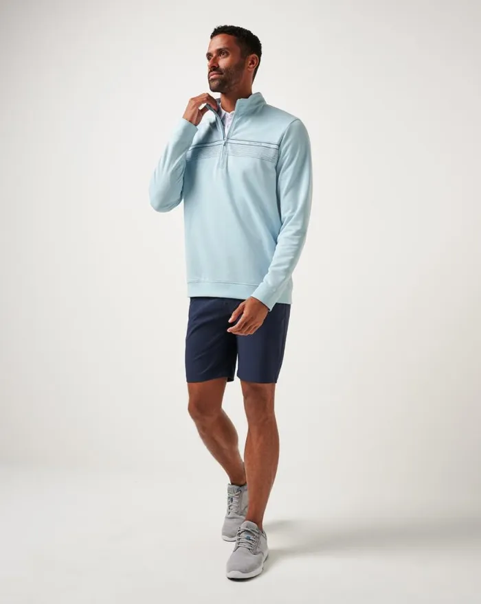 Men UPGRADED CHEST STRIPE QUARTER ZIP Cory Blue TravisMathew Quarter Zips