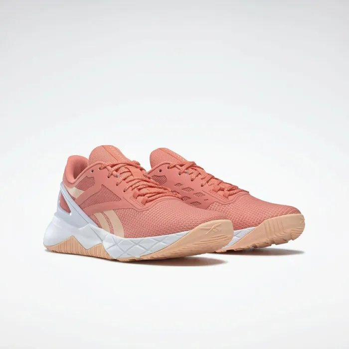 Nano Womens Reebok Nanoflex TR Training Shoes Pink Aura Orange Ftwr White