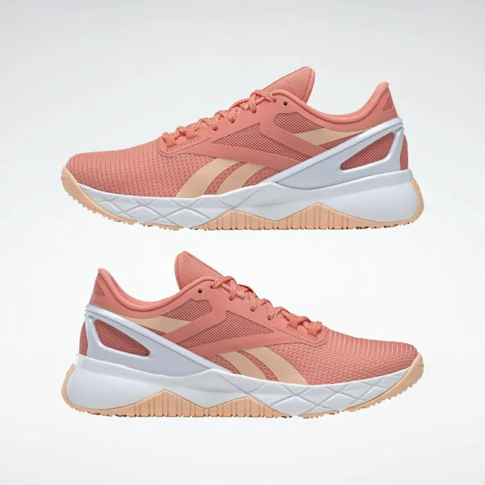 Nano Womens Reebok Nanoflex TR Training Shoes Pink Aura Orange Ftwr White