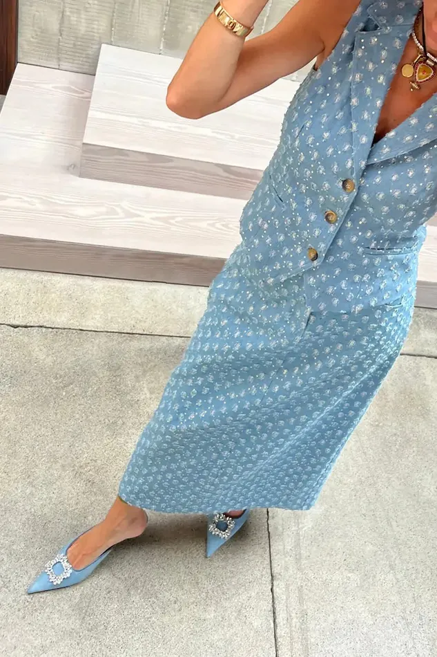 Never Fully Dressed Denim Embellished Denim City Mules 8211 Women