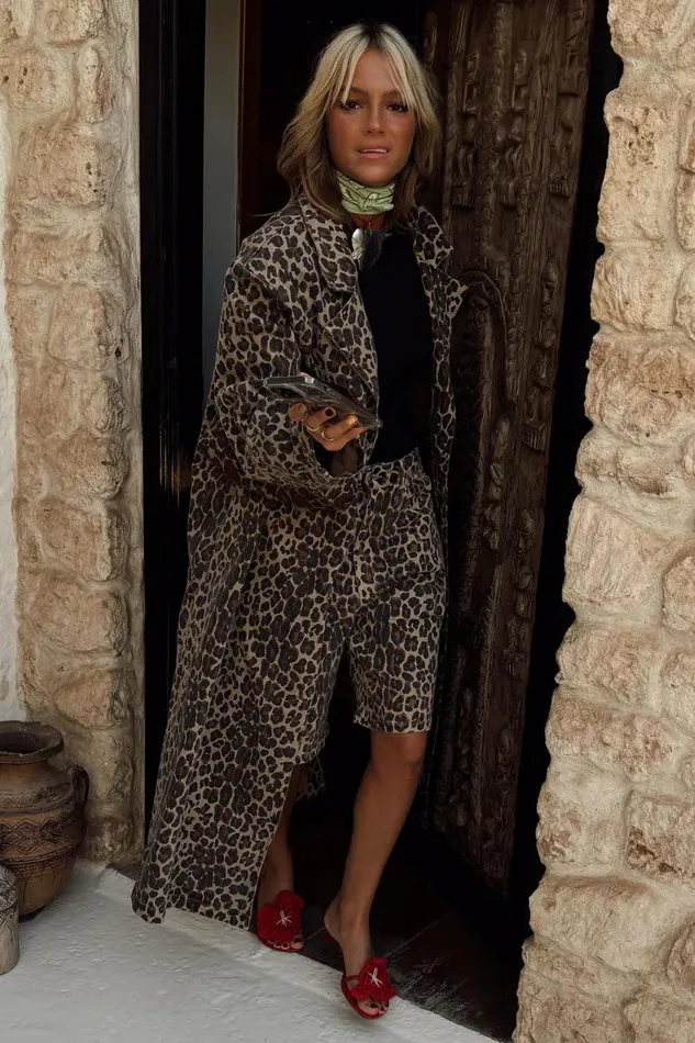Never Fully Dressed Jackets and Coats Lucia Leopard Denim 55 Coat 8211 Women
