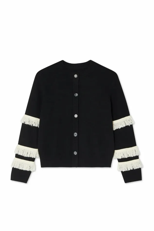 Never Fully Dressed Knitwear Black And Cream Fringe Holly Cardigan 8211 Women