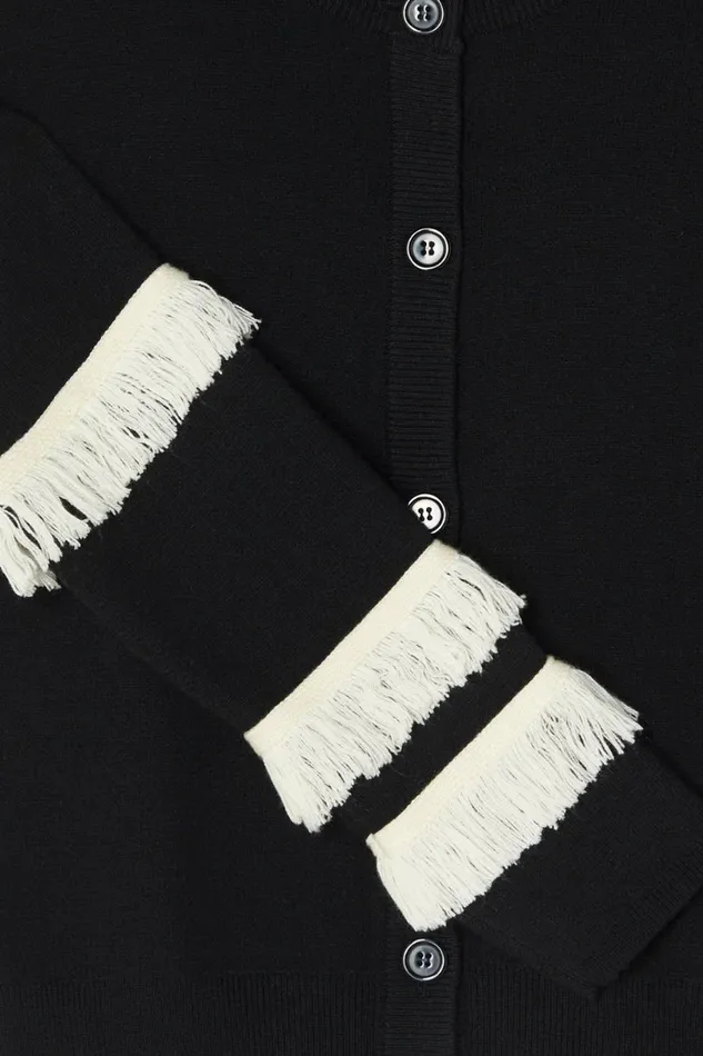 Never Fully Dressed Knitwear Black And Cream Fringe Holly Cardigan 8211 Women