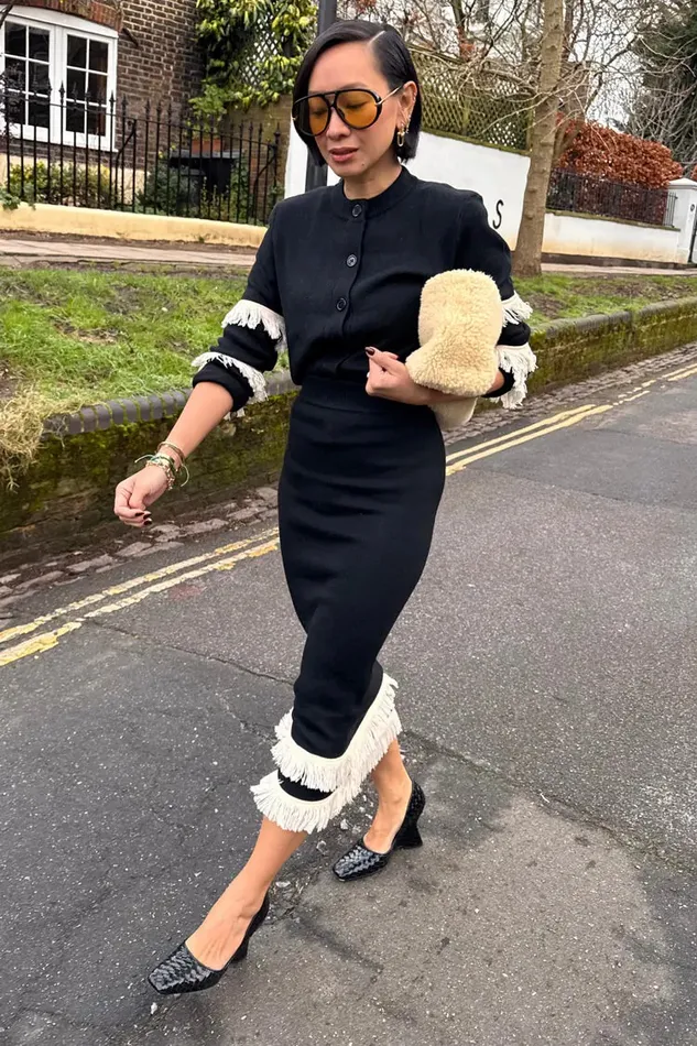 Never Fully Dressed Knitwear Black And Cream Fringe Straight Knit Skirt 8211 Women