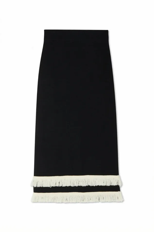 Never Fully Dressed Knitwear Black And Cream Fringe Straight Knit Skirt 8211 Women