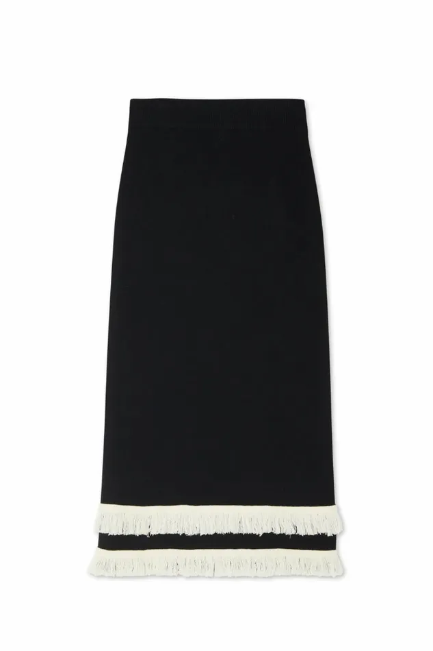 Never Fully Dressed Knitwear Black And Cream Fringe Straight Knit Skirt 8211 Women