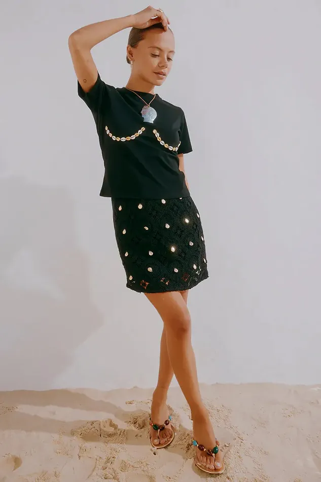 Never Fully Dressed Knitwear Black Crochet Shell Wrap Skirt 8211 Women